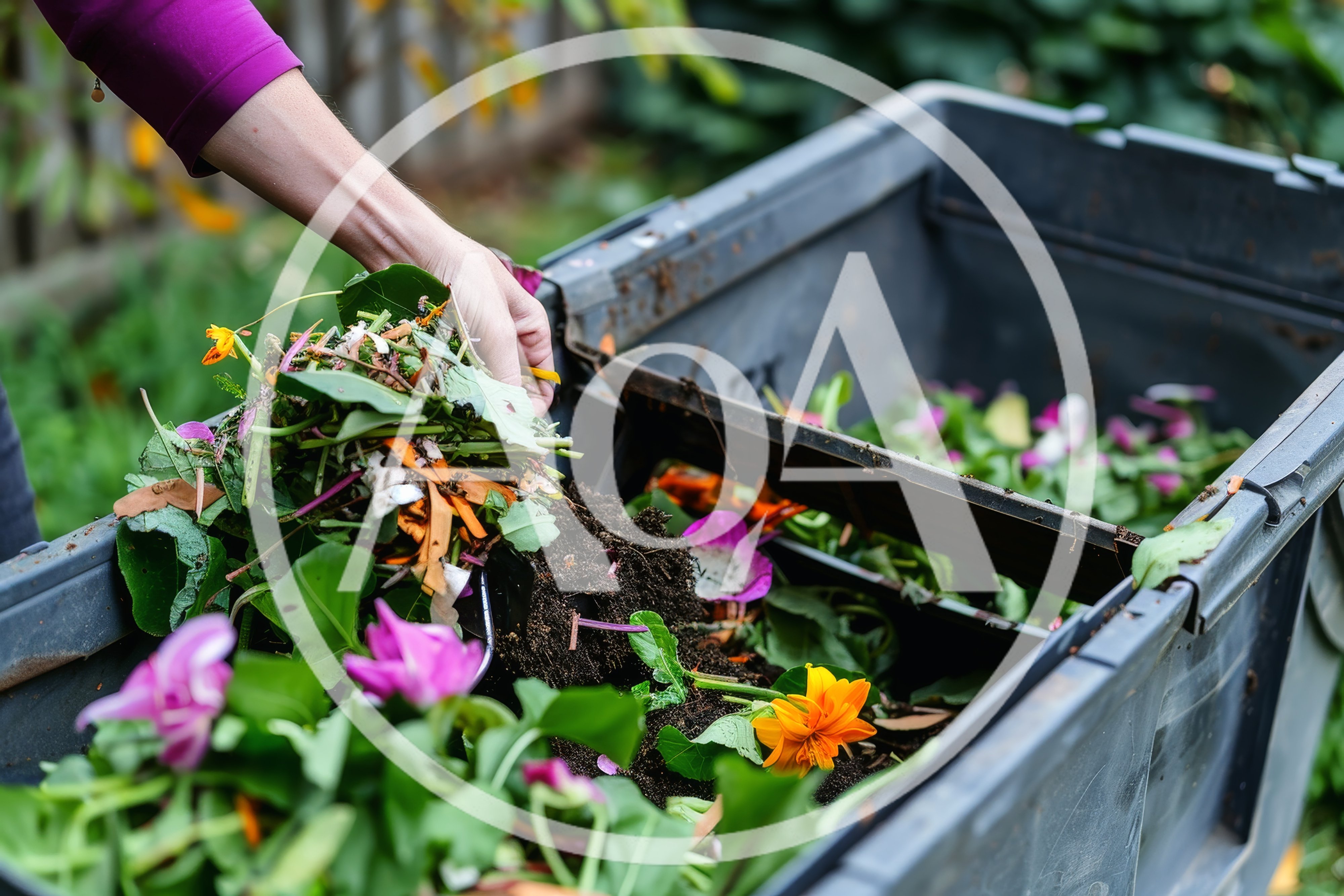Person Adding Organic Waste To A Garden Compost Bin