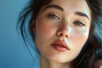 Close Up Portrait Of A Young Woman With Freckles
