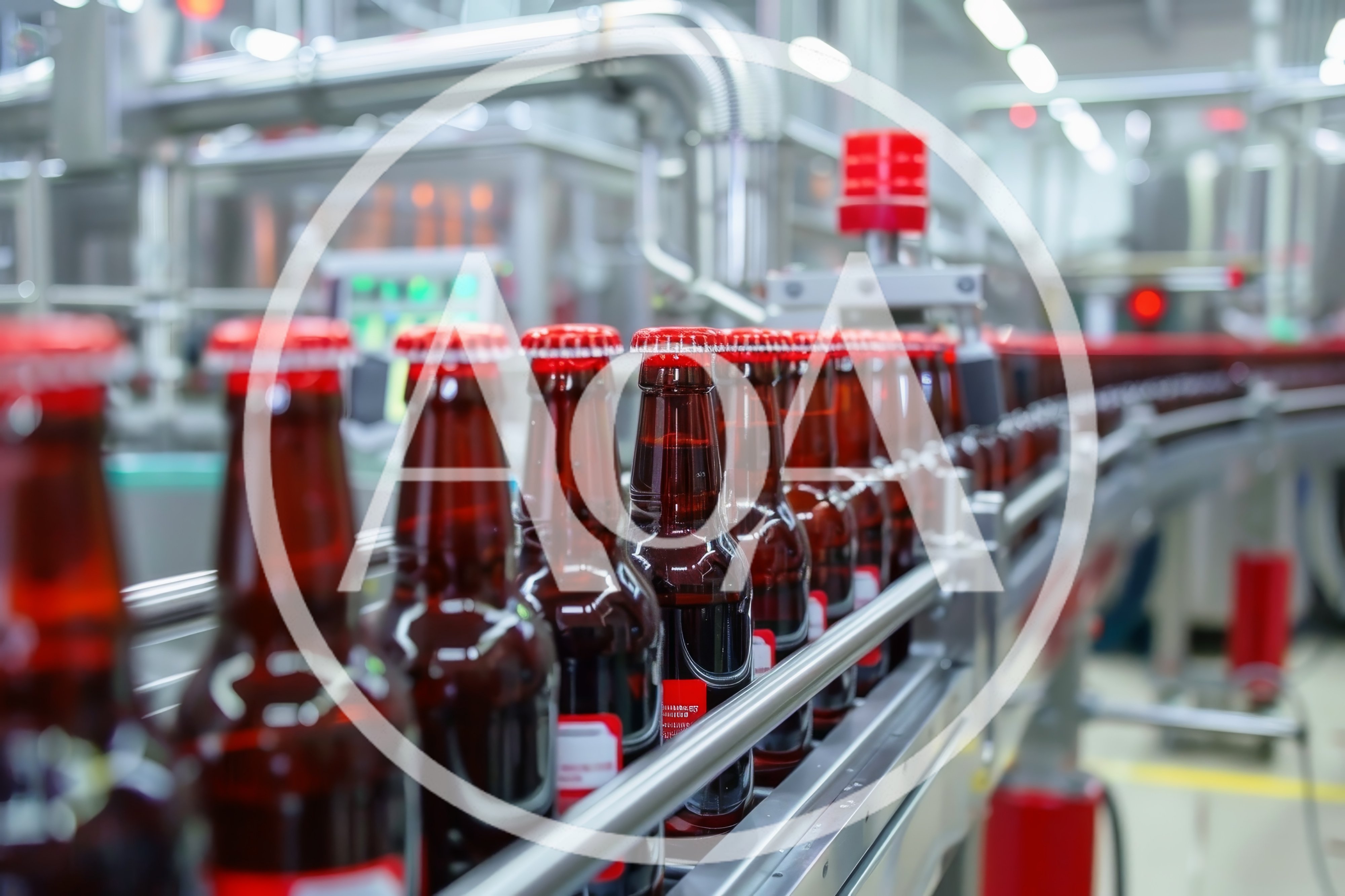 Brown Glass Beer Bottles Moving On Industrial Conveyor Belt