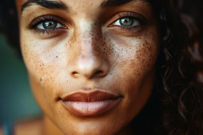 Close Up Portrait Of A Woman With Freckles