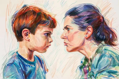 Colored Pencil Drawing Of A Mother And Son