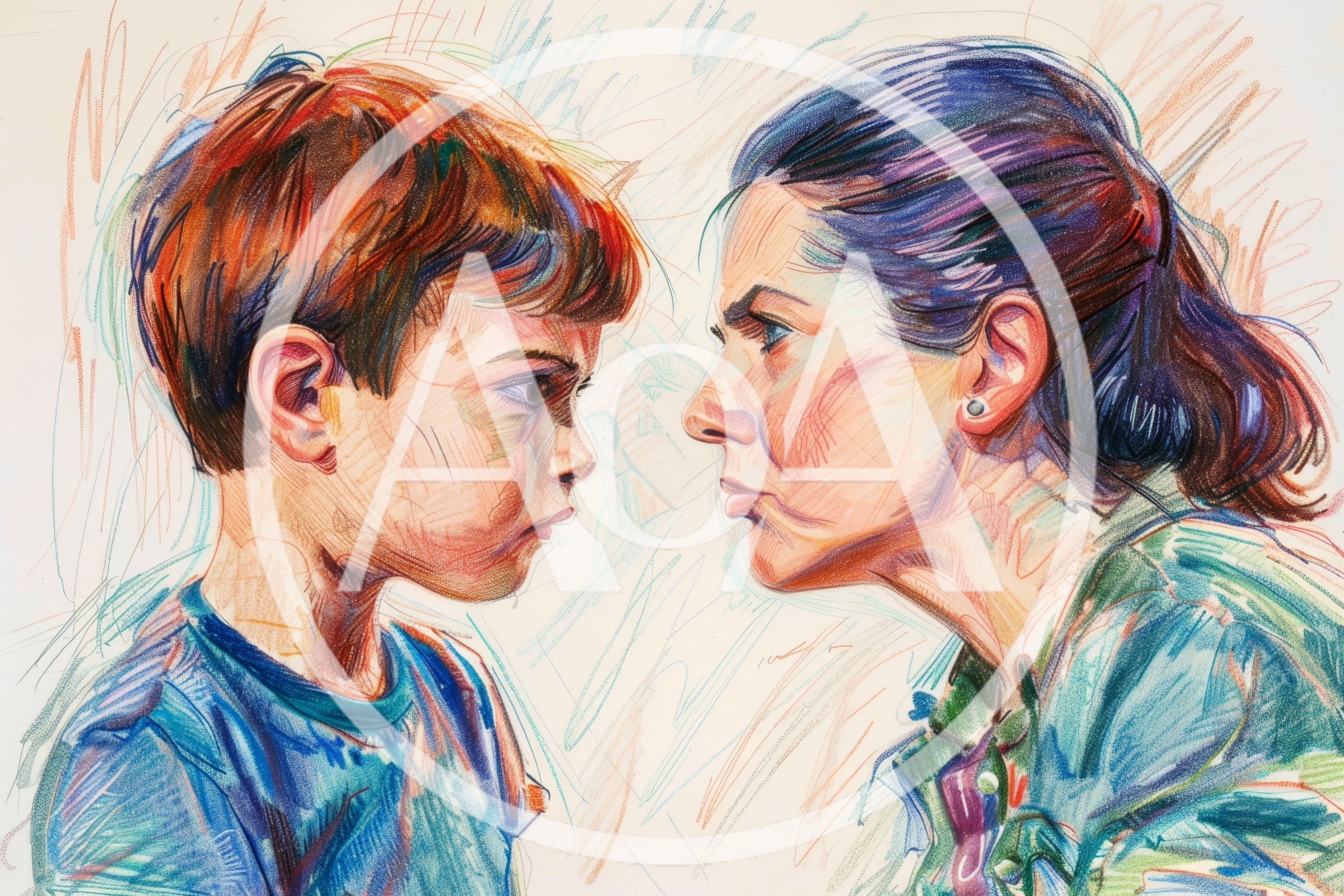 Colored Pencil Drawing Of A Mother And Son