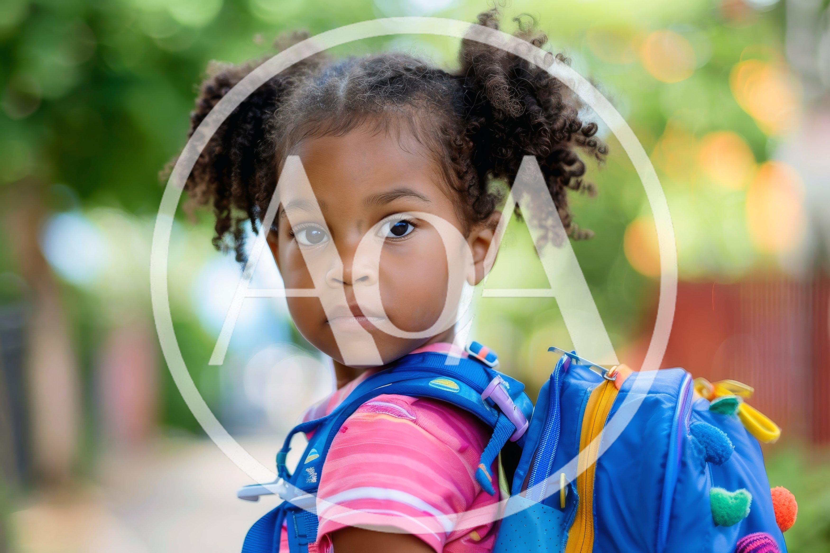 Young African American Girl With Backpack Looking Back