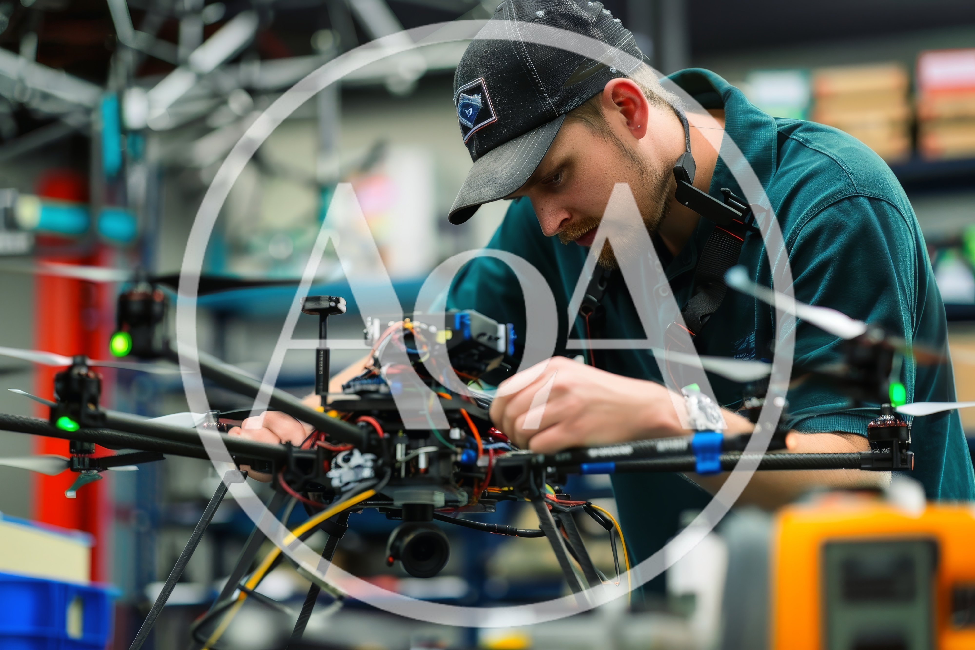 Technician Assembling A Professional Drone In A Workshop