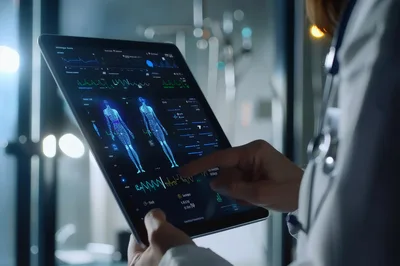 Doctor Analyzing Digital Human Anatomy On Tablet