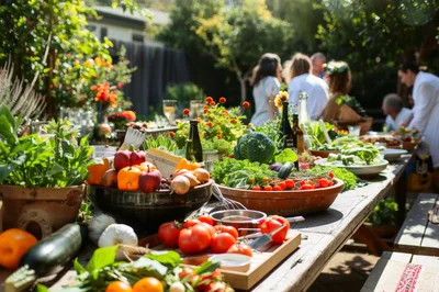 Outdoor Garden Party Table With Fresh Produce