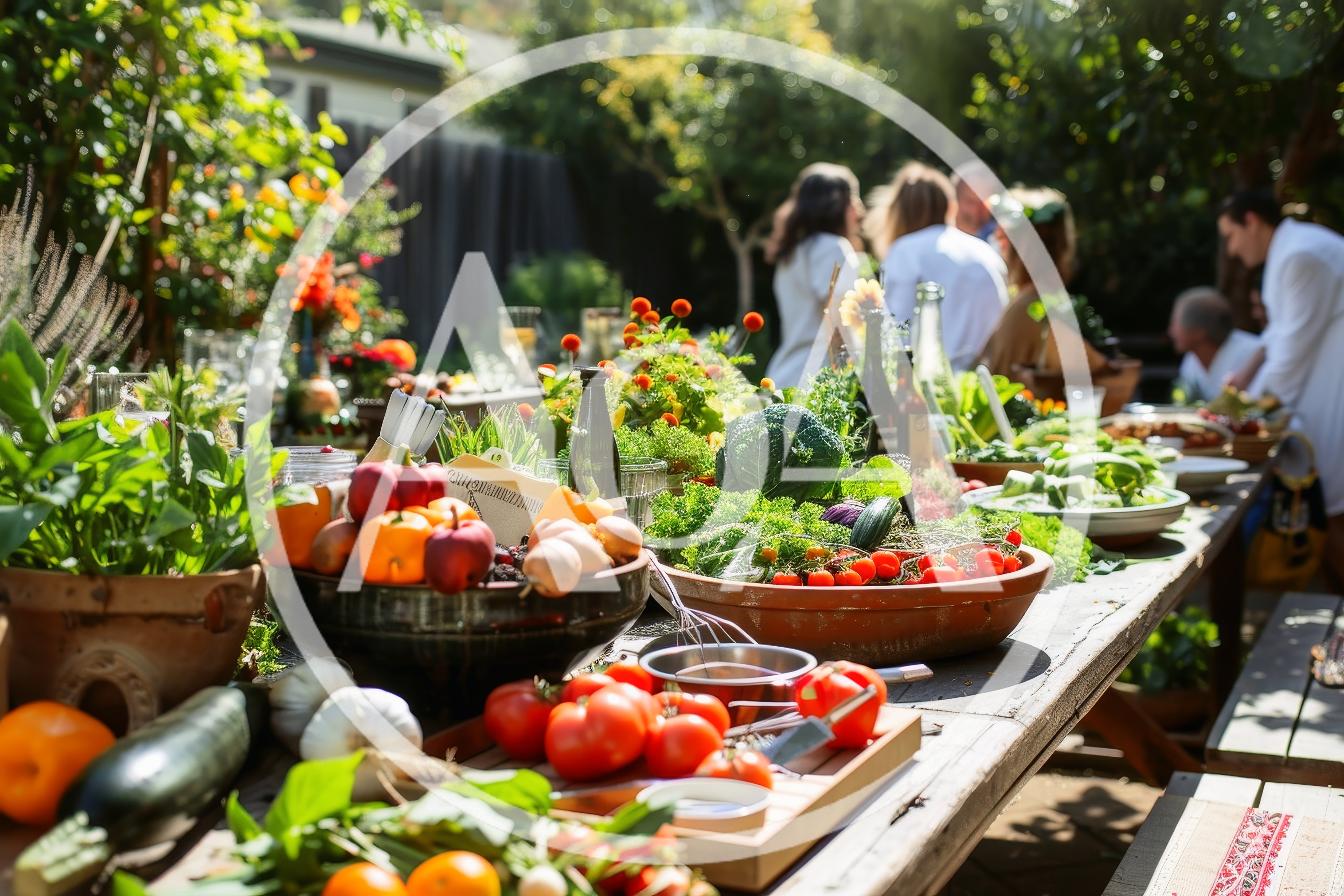 Outdoor Garden Party Table With Fresh Produce