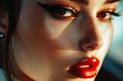 Close Up Portrait Of A Woman With Glamorous Makeup