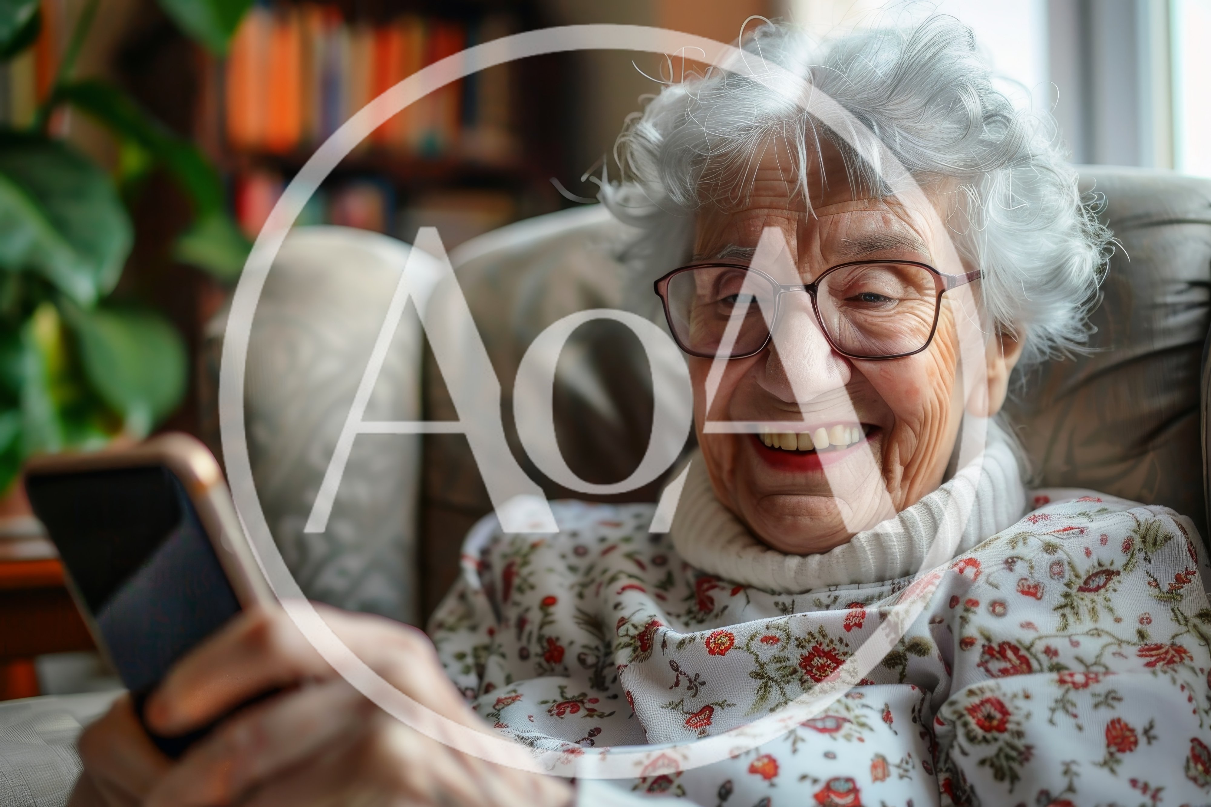 Elderly Woman Smiling While Using Her Smartphone