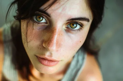 Close Up Portrait Of A Young Woman With Freckles