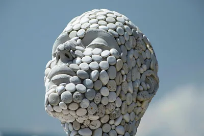 Stone Pebble Mosaic Sculpture Of A Human Head