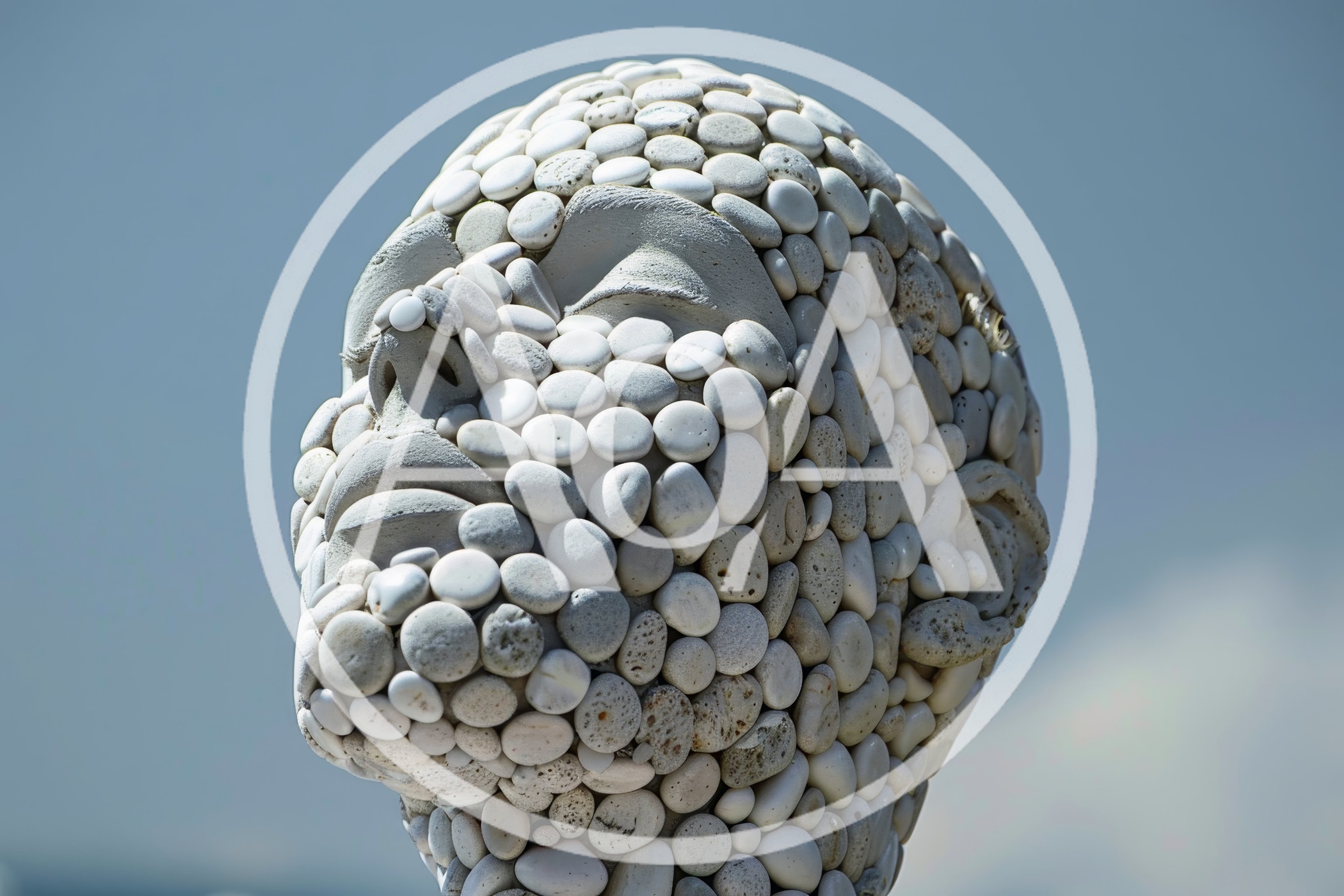 Stone Pebble Mosaic Sculpture Of A Human Head