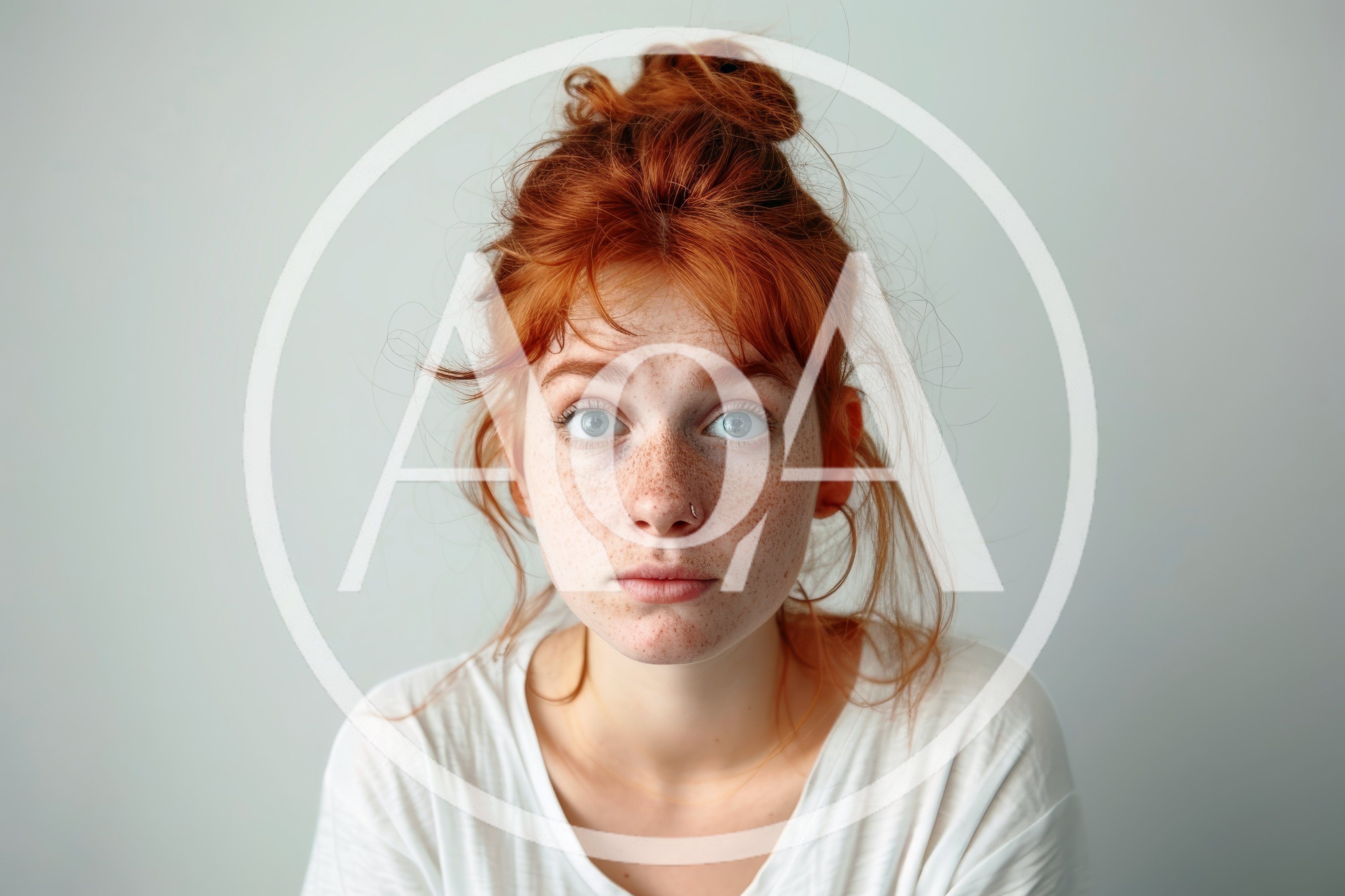 Portrait Of A Young Woman With Red Hair And Freckles