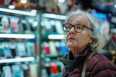 Elderly Woman Browsing Electronics In A Retail Store