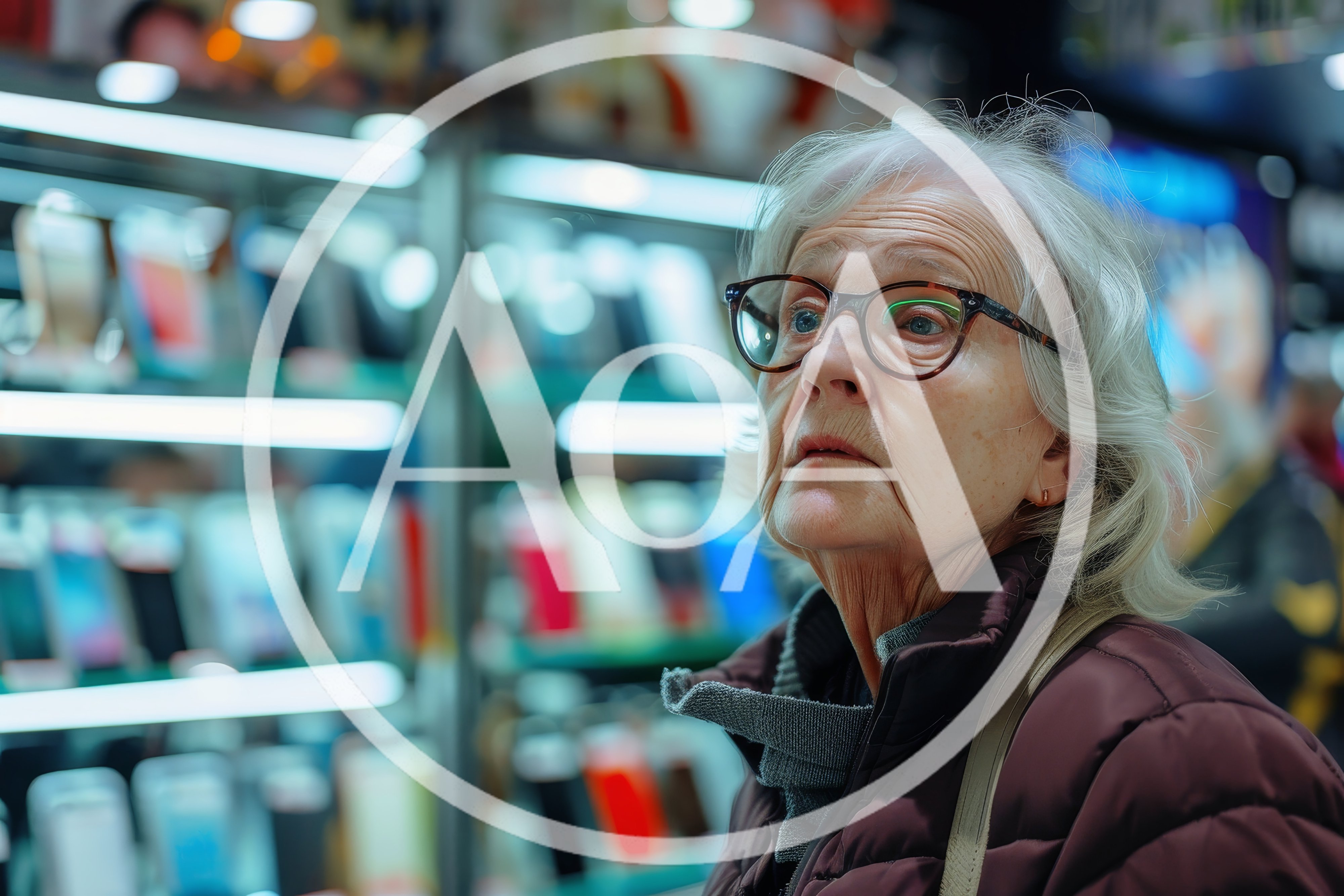 Elderly Woman Browsing Electronics In A Retail Store