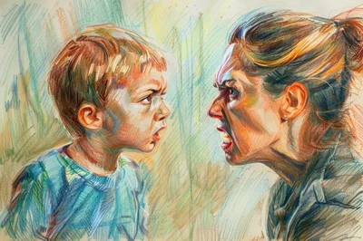 Illustration Of An Angry Mother And Son Confrontation