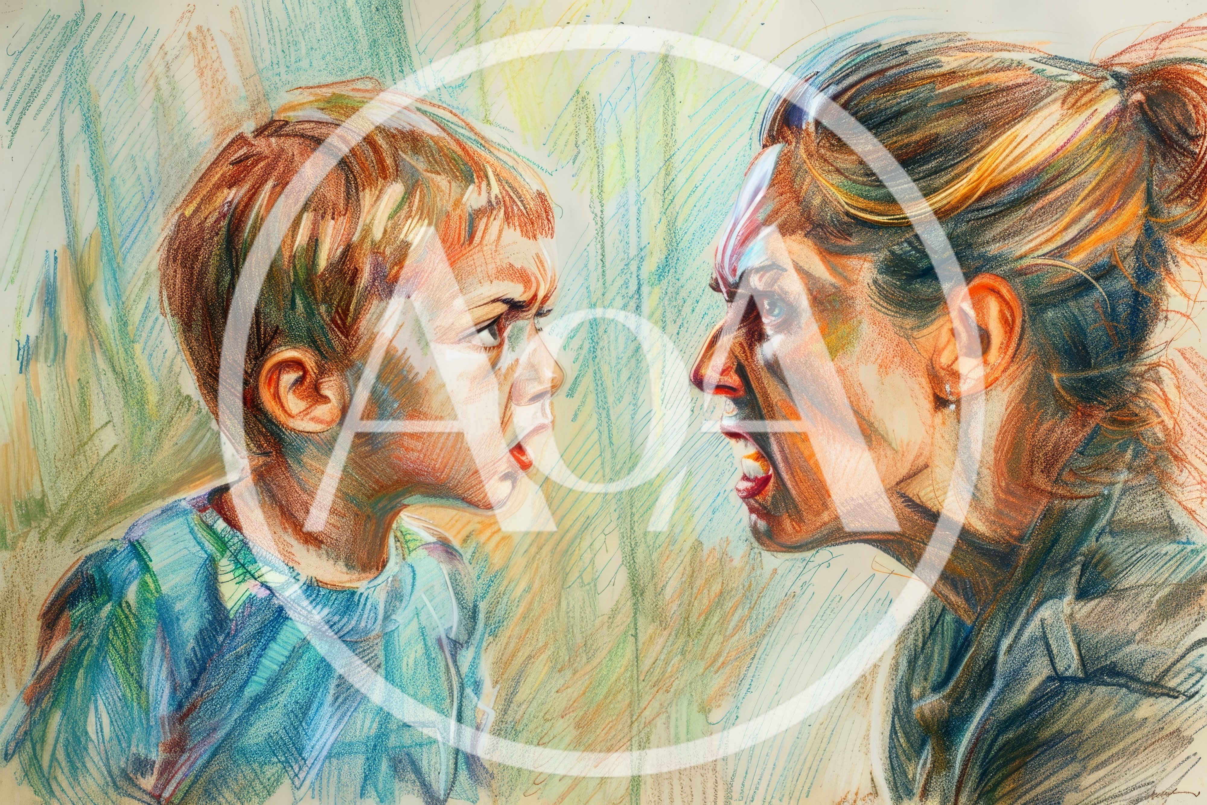 Illustration Of An Angry Mother And Son Confrontation