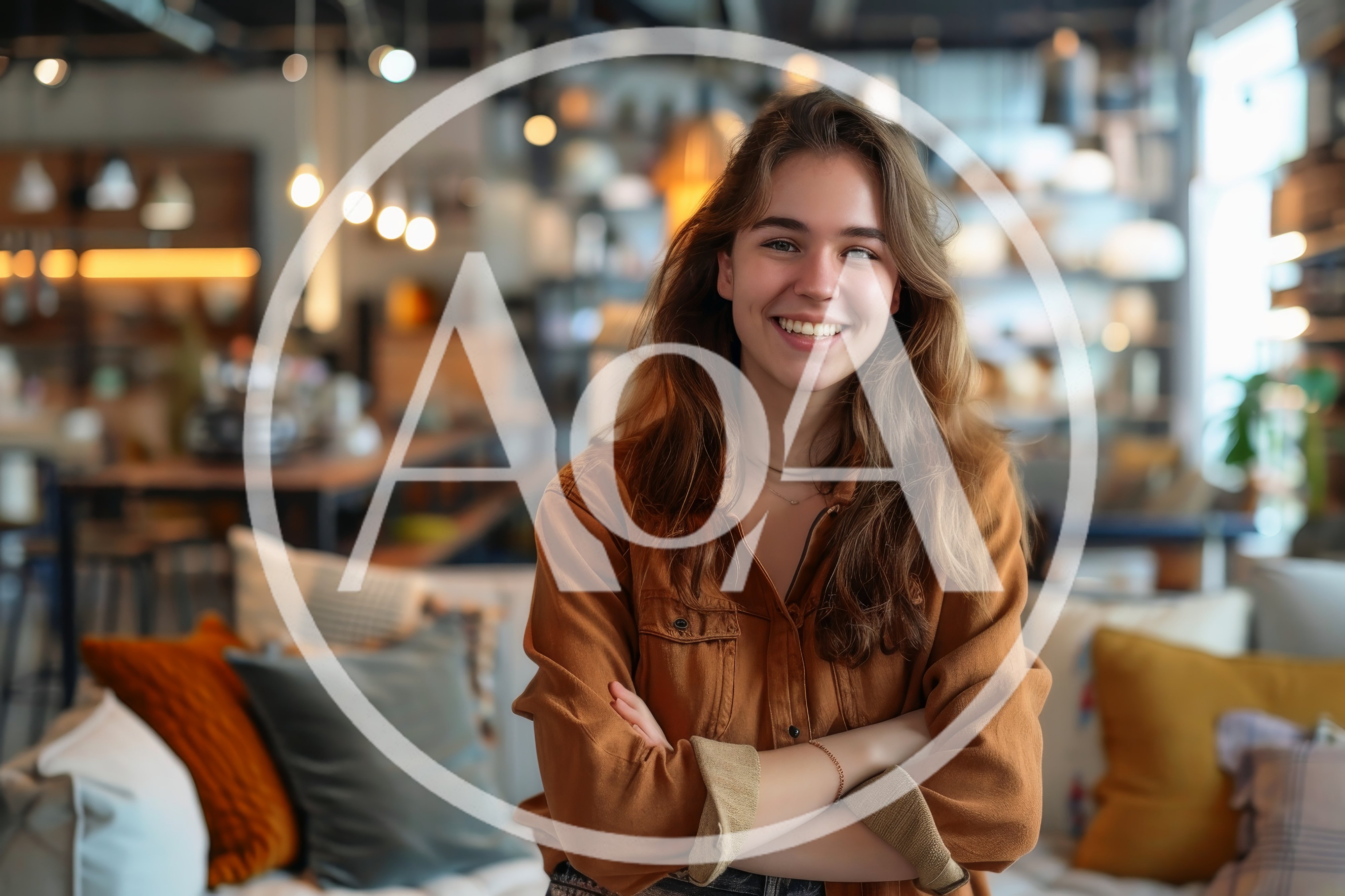 Smiling Young Woman Standing In A Modern Furniture Store