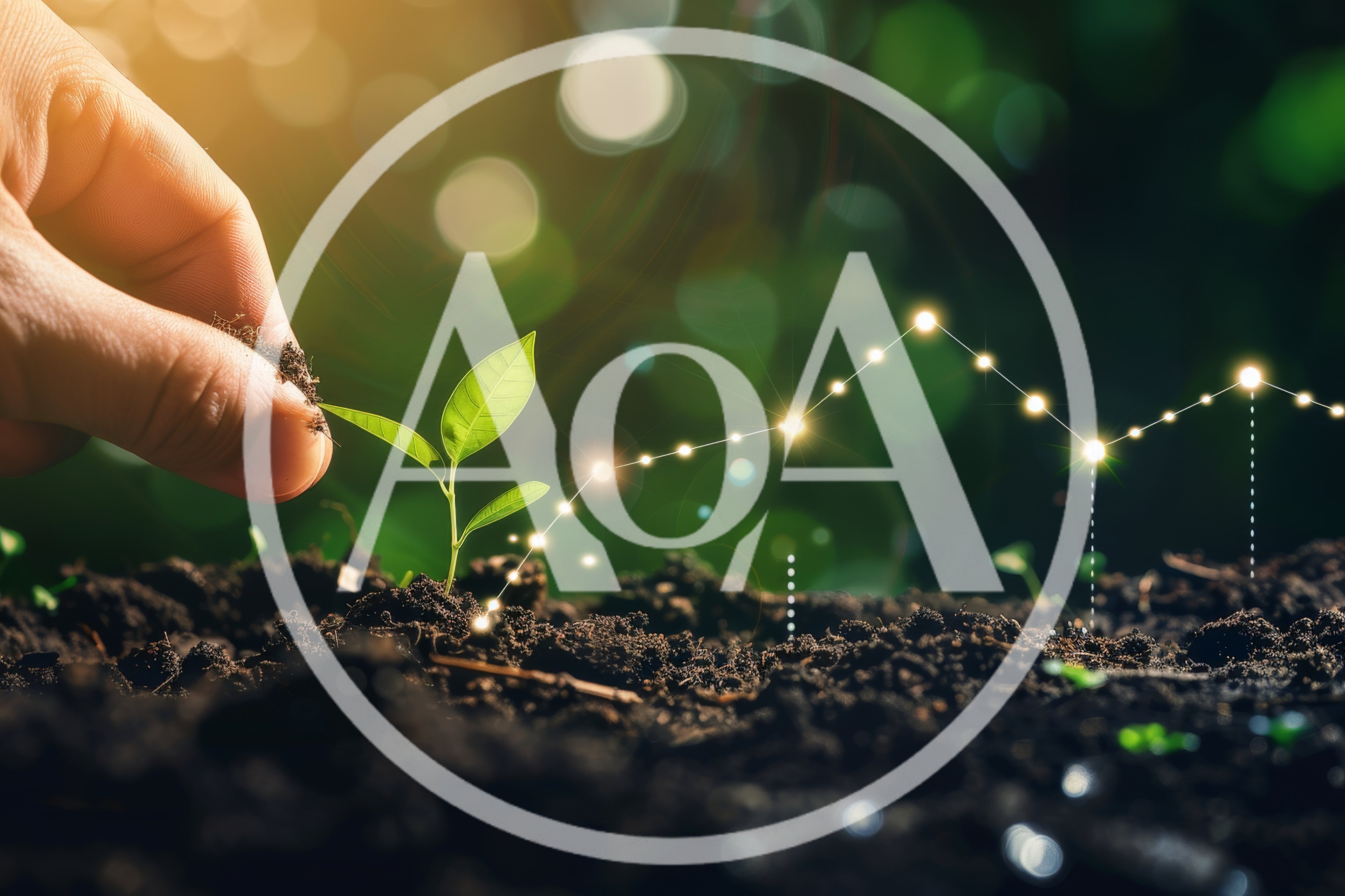 Hand Planting Seedling With Digital Growth Chart Overlay