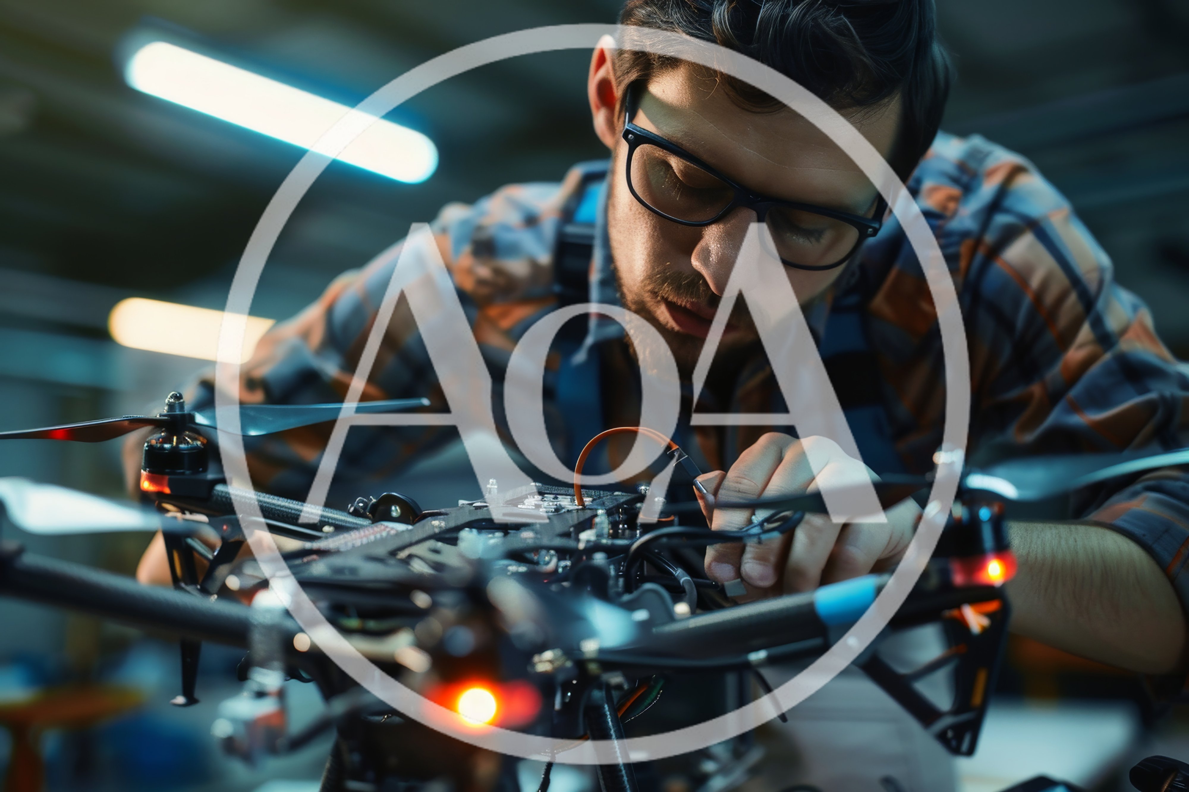 Technician Assembling A Custom Drone In A Workshop