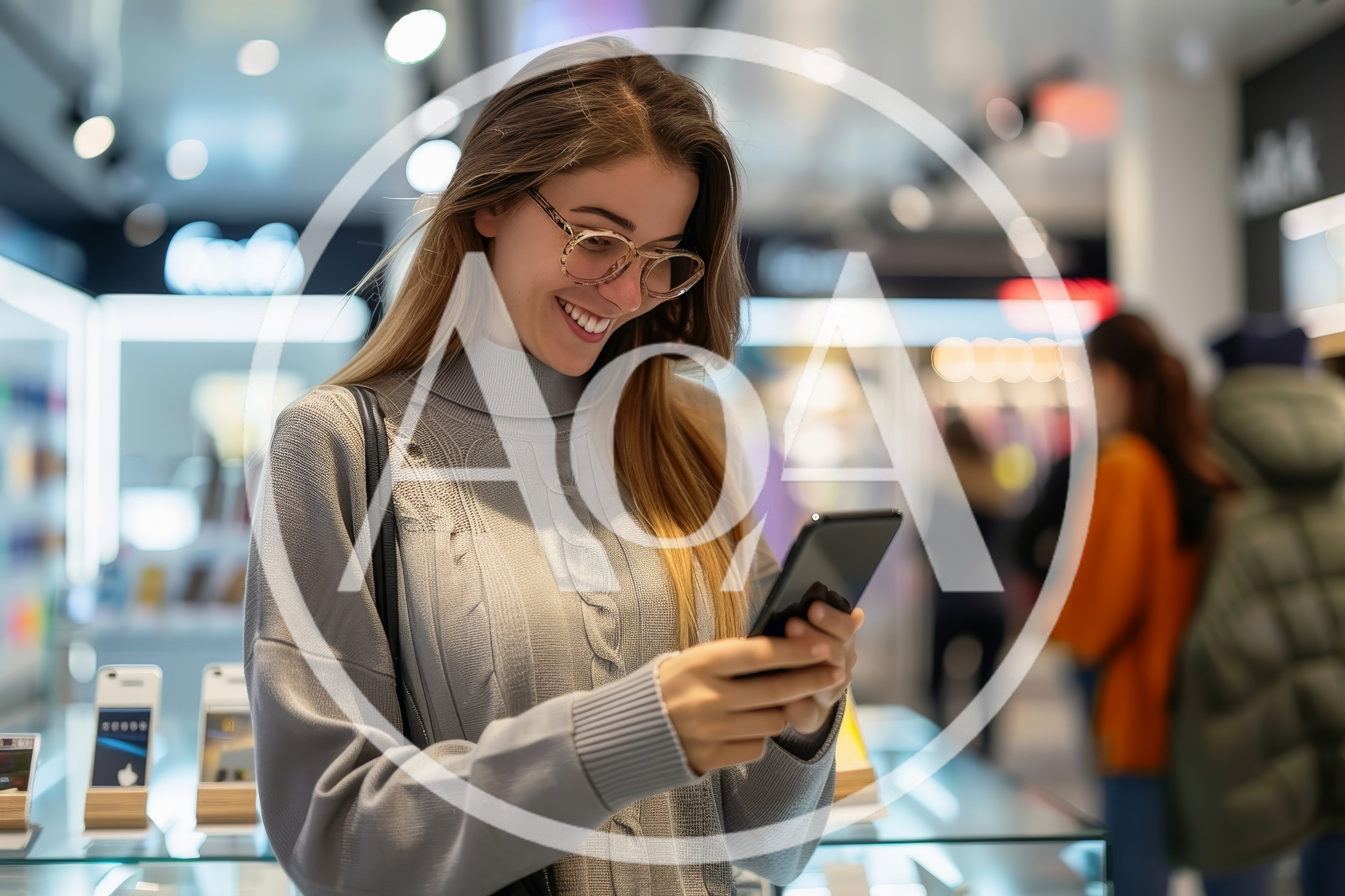 Young Woman Using Smartphone In A Modern Electronics Store