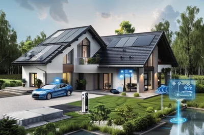 Modern Smart Home With Electric Vehicle Charging Station