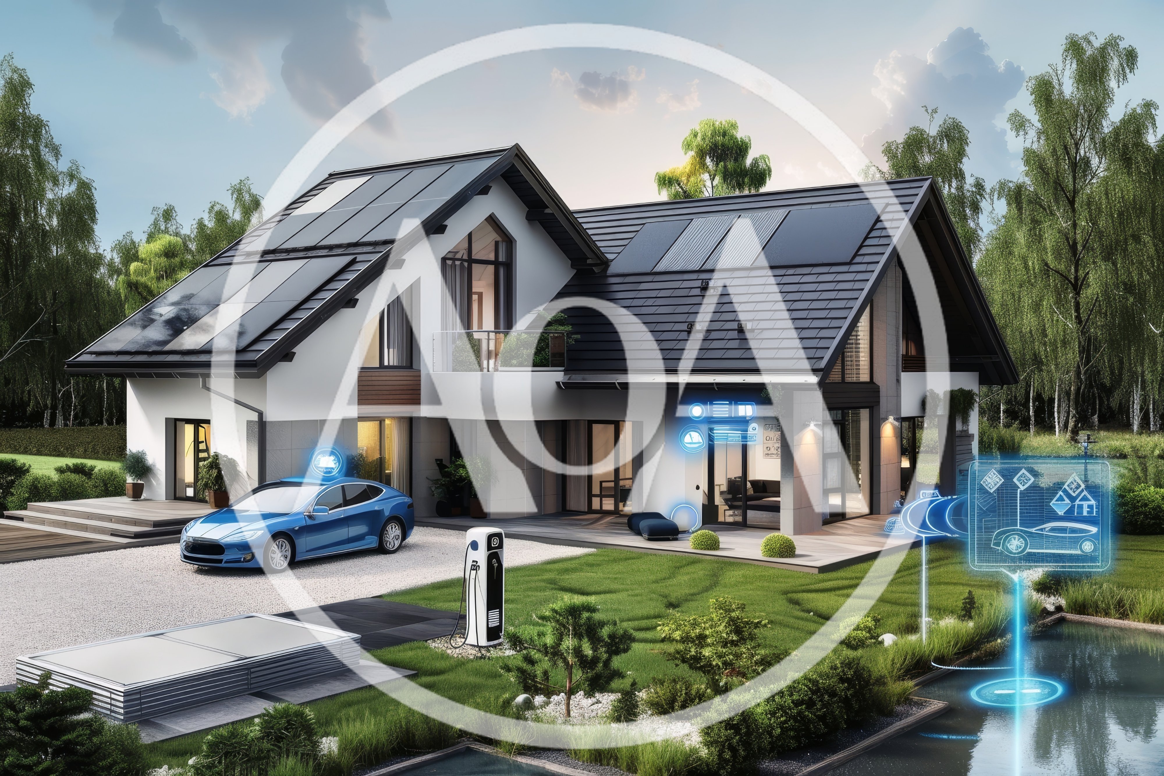 Modern Smart Home With Electric Vehicle Charging Station