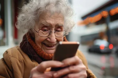 Elderly Woman Using Smartphone Outdoors