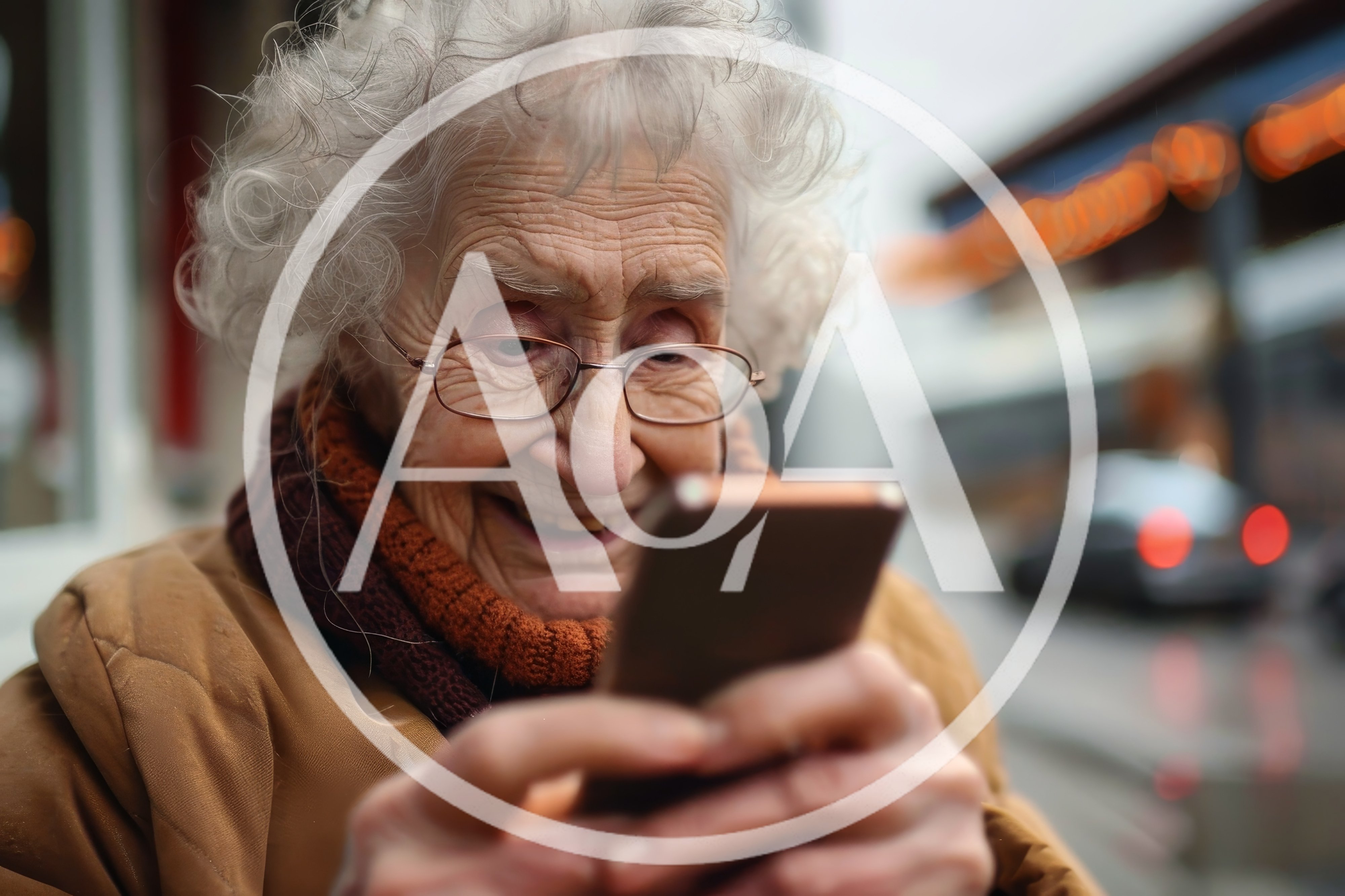 Elderly Woman Using Smartphone Outdoors