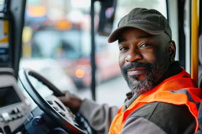 Portrait Of A Professional Bus Driver In Uniform