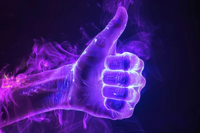 Glowing Purple Neon Hand Giving A Thumbs Up