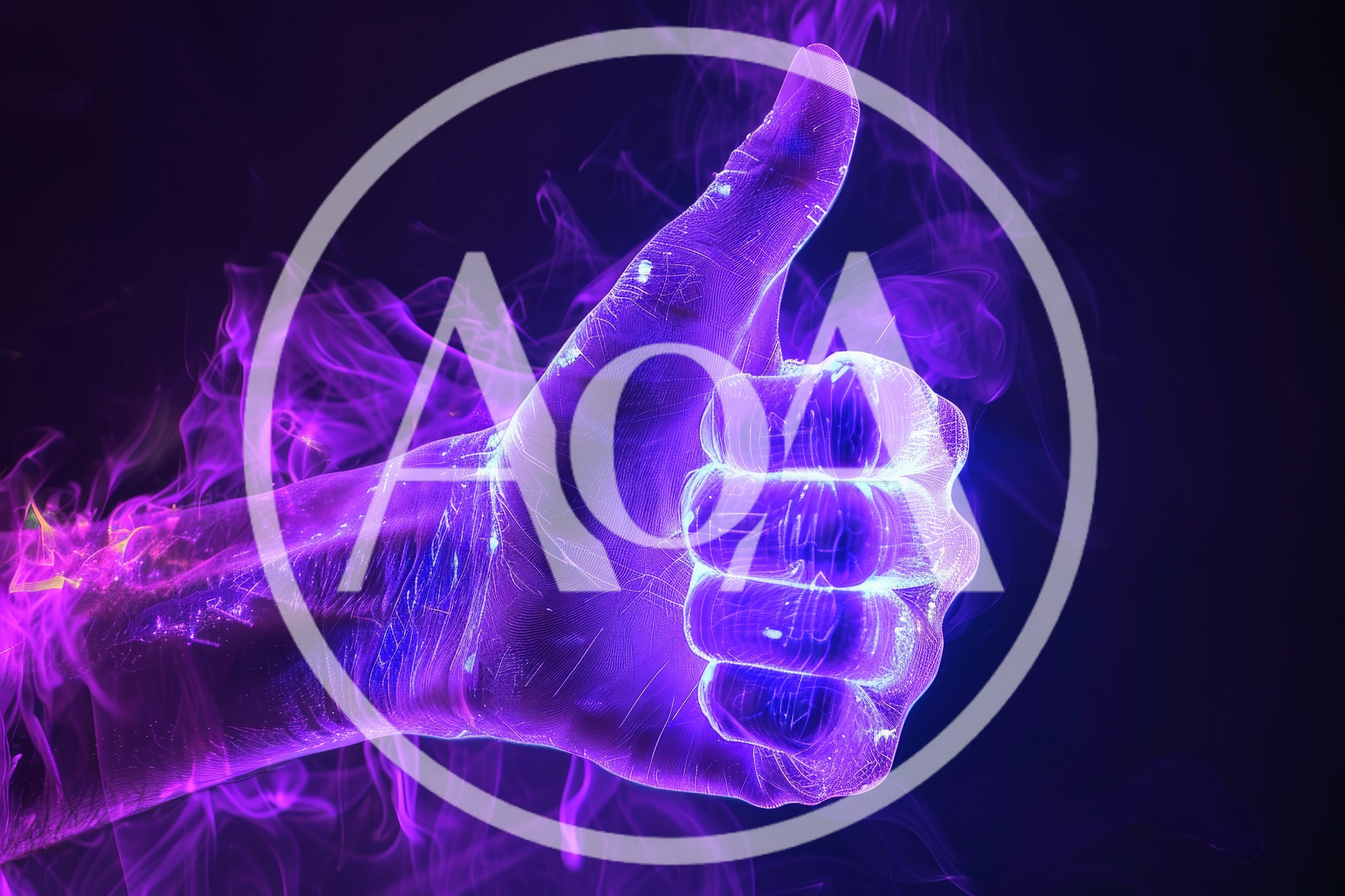 Glowing Purple Neon Hand Giving A Thumbs Up