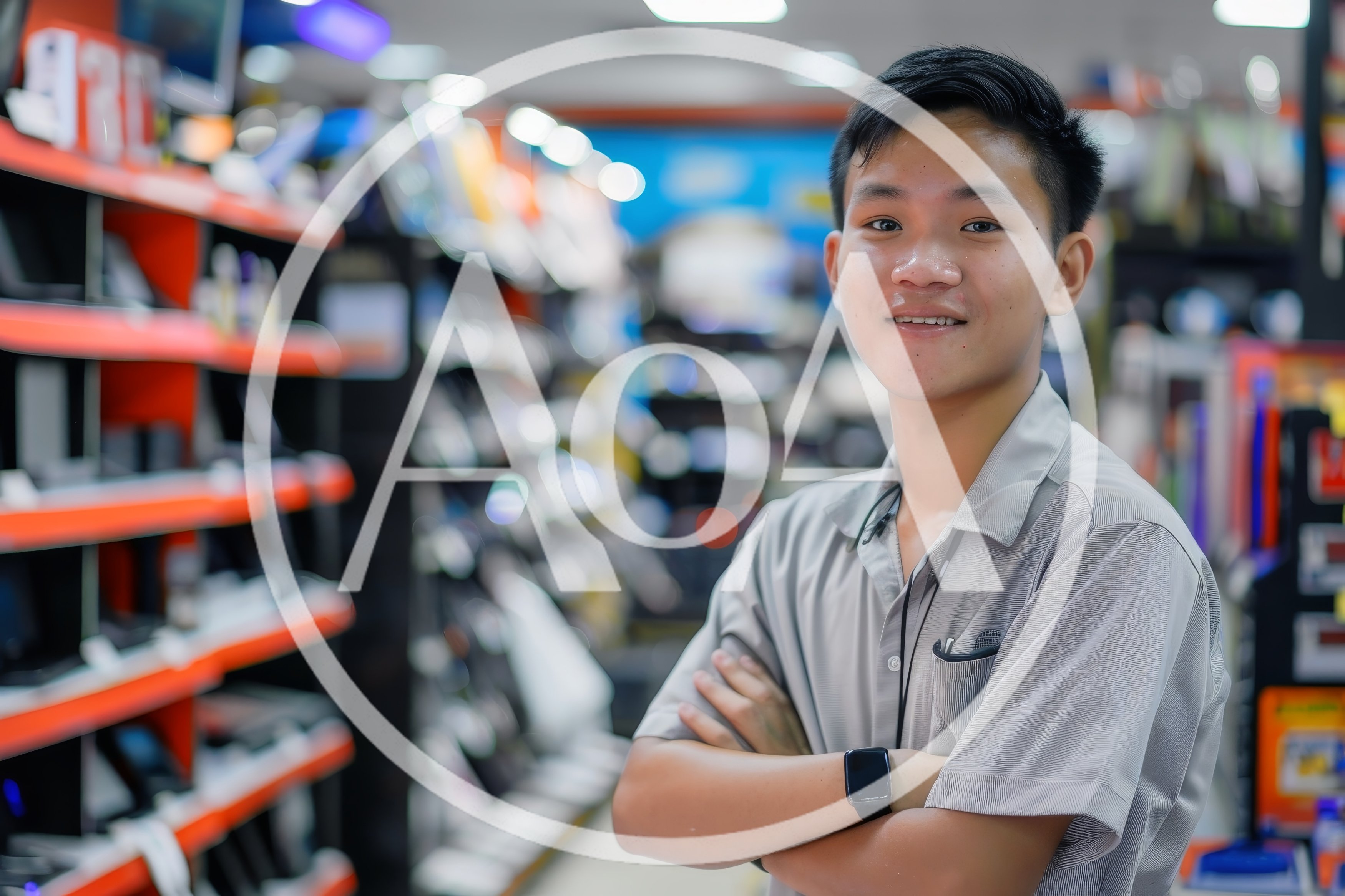 Young Asian Retail Clerk Standing In Electronics Store