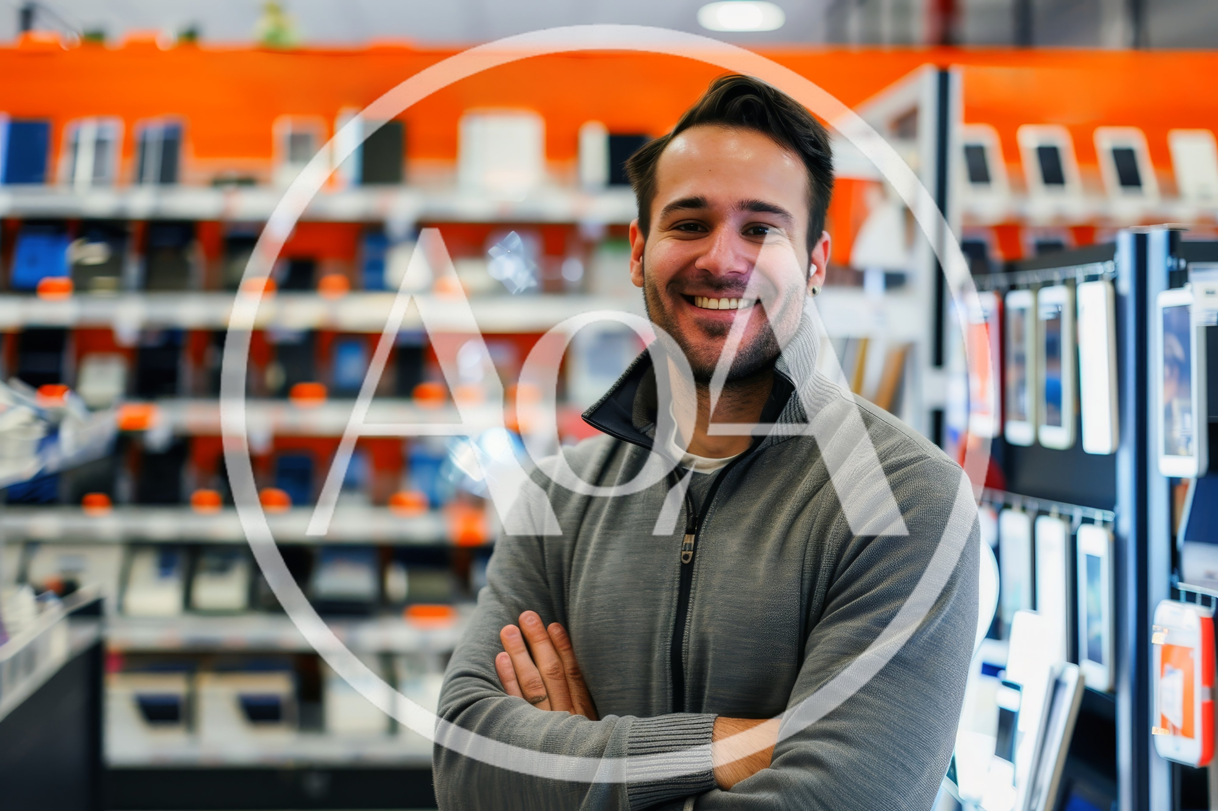 Smiling Male Retail Associate Standing In Electronics Store