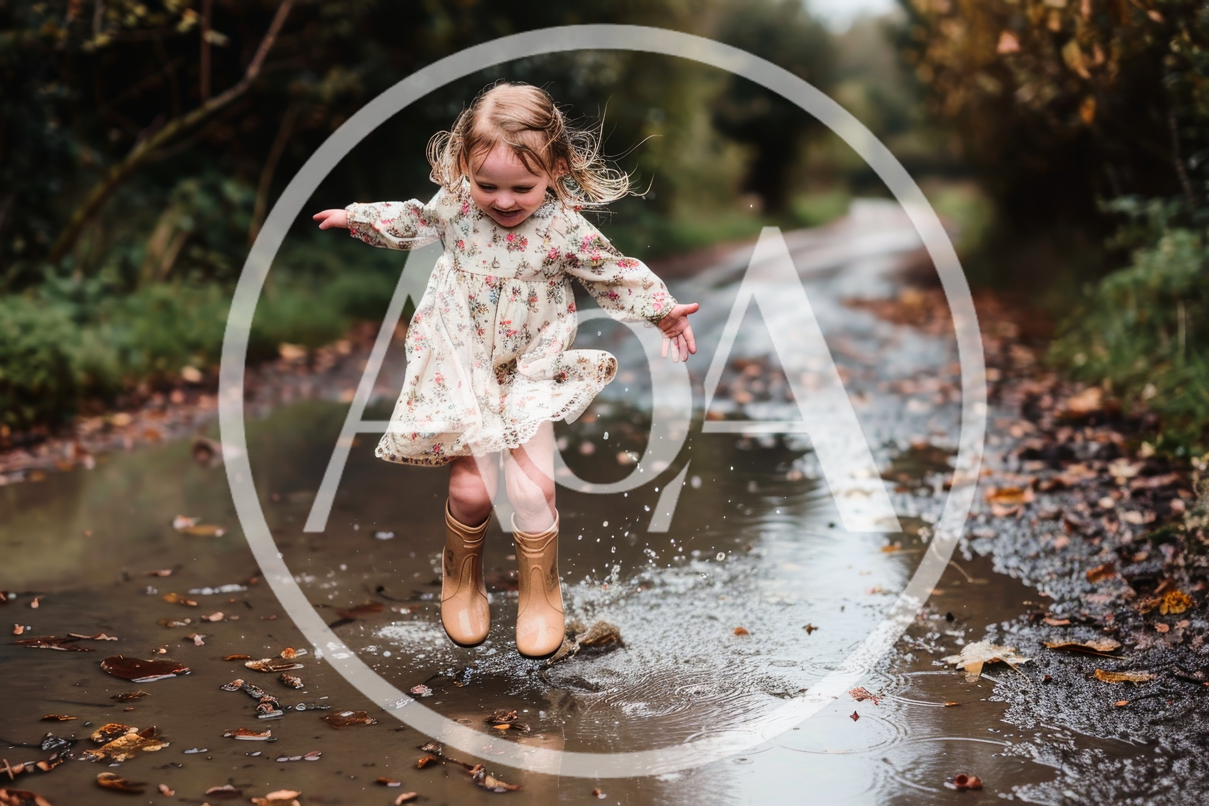 Young Girl Jumping Into A Muddy Puddle