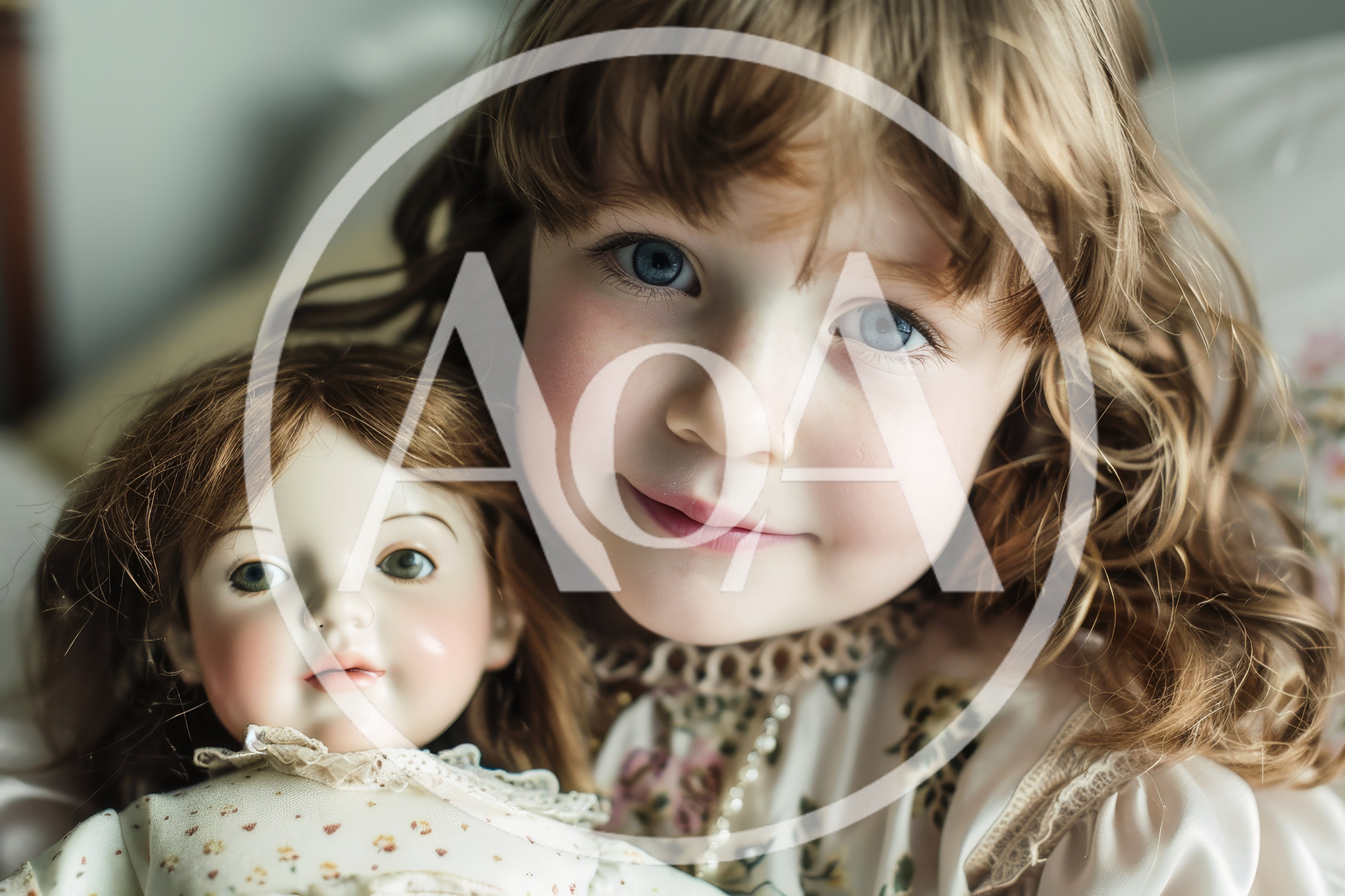 Young Girl Holding A Vintage Porcelain Doll
