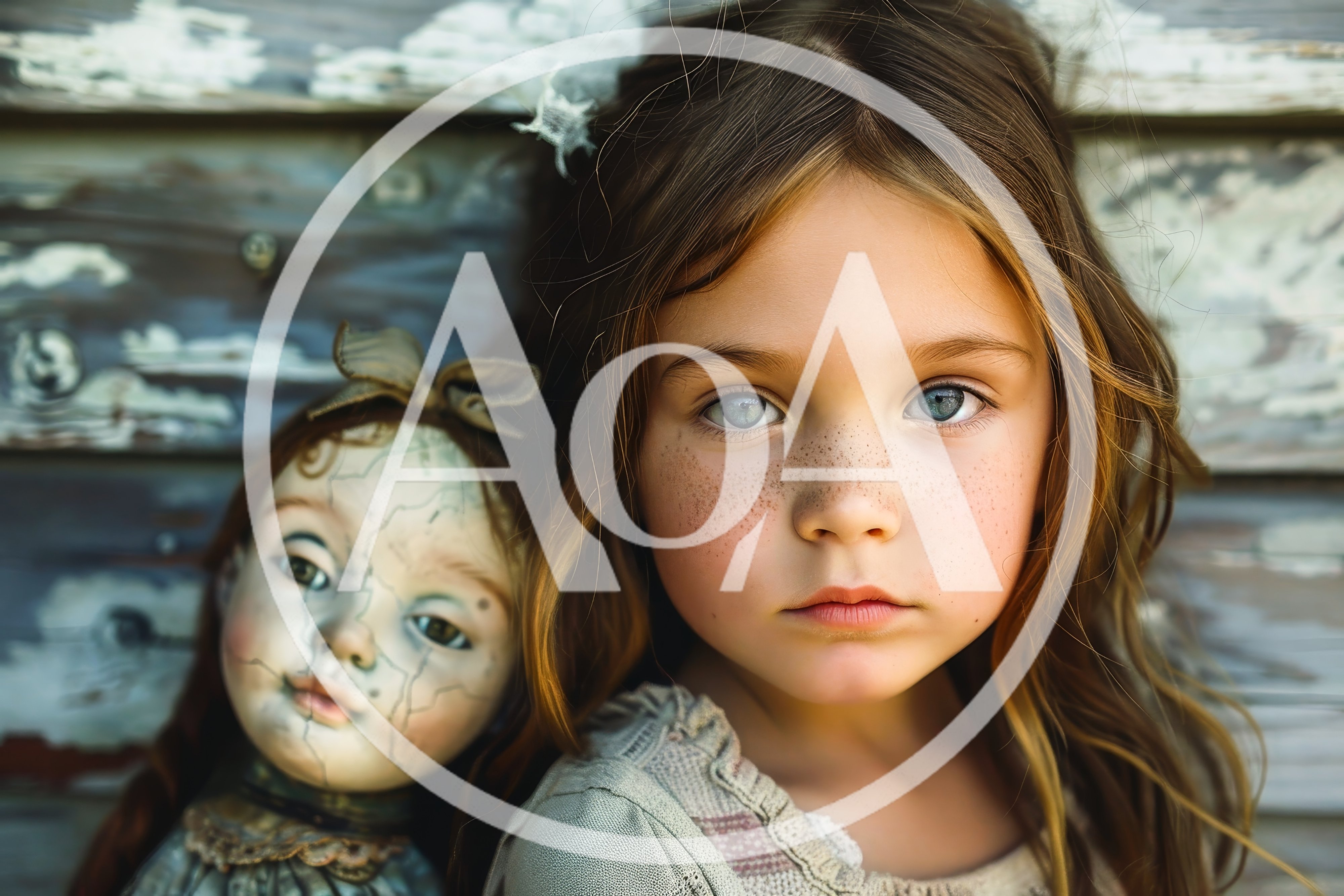 Young Girl With Freckles And A Cracked Vintage Doll
