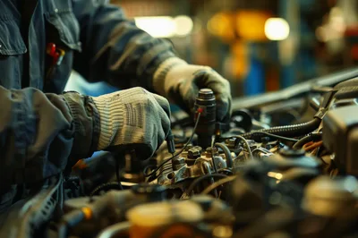 Mechanic Performing Engine Diagnostic Test In Auto Repair Shop