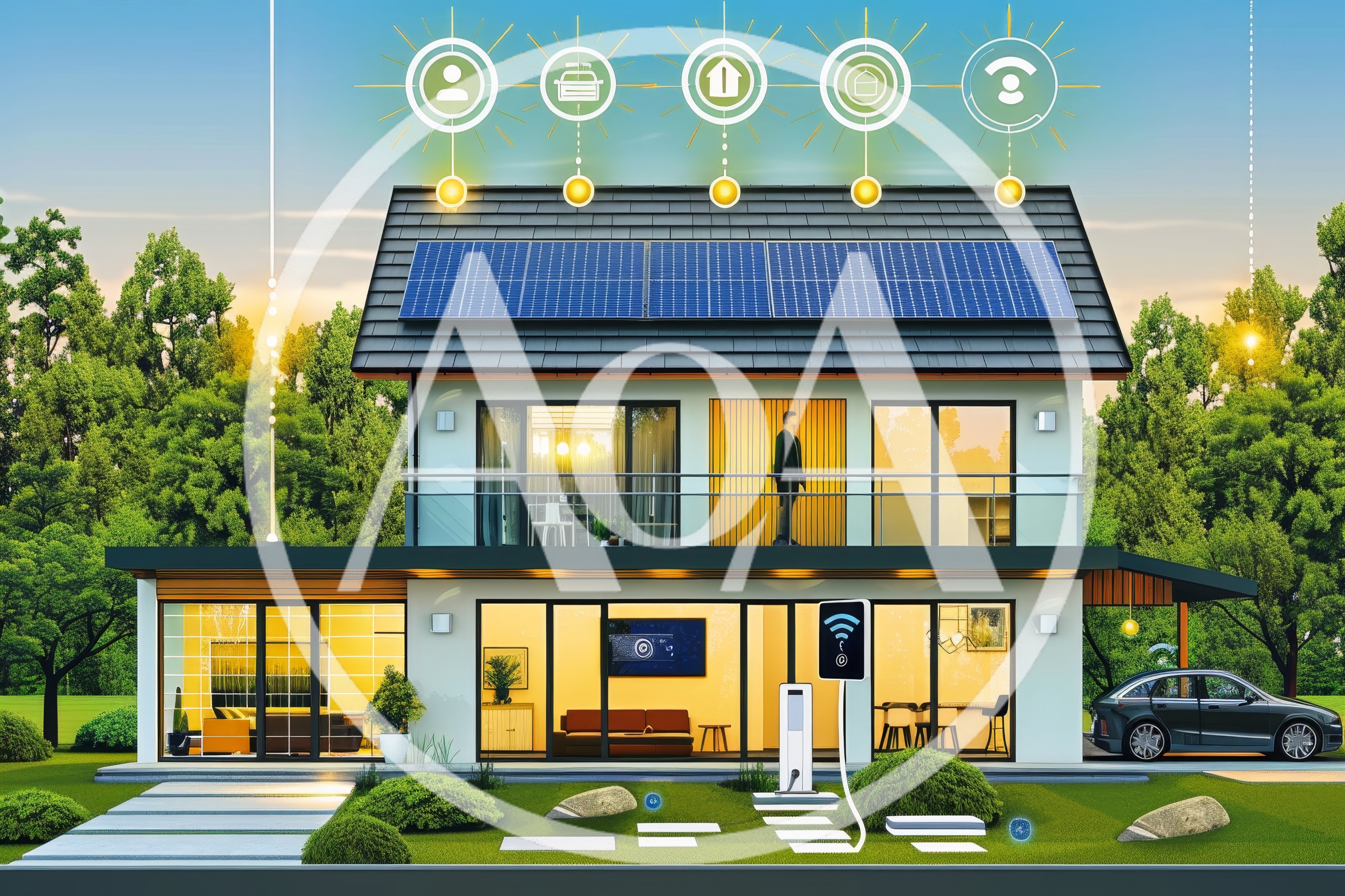 Smart Home With Solar Panels And Electric Vehicle Charging