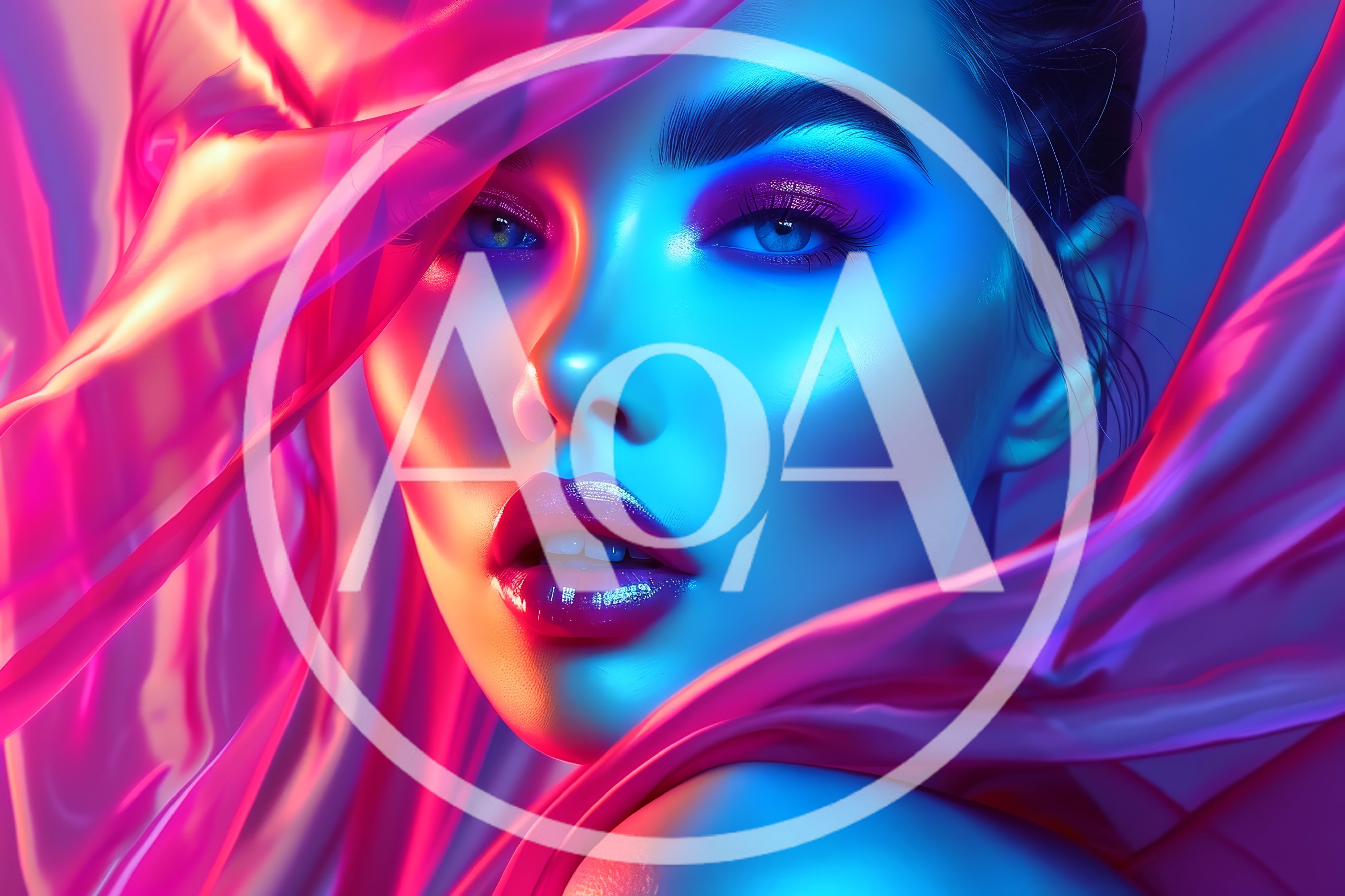Portrait Of A Woman With Neon Lighting And Fabric