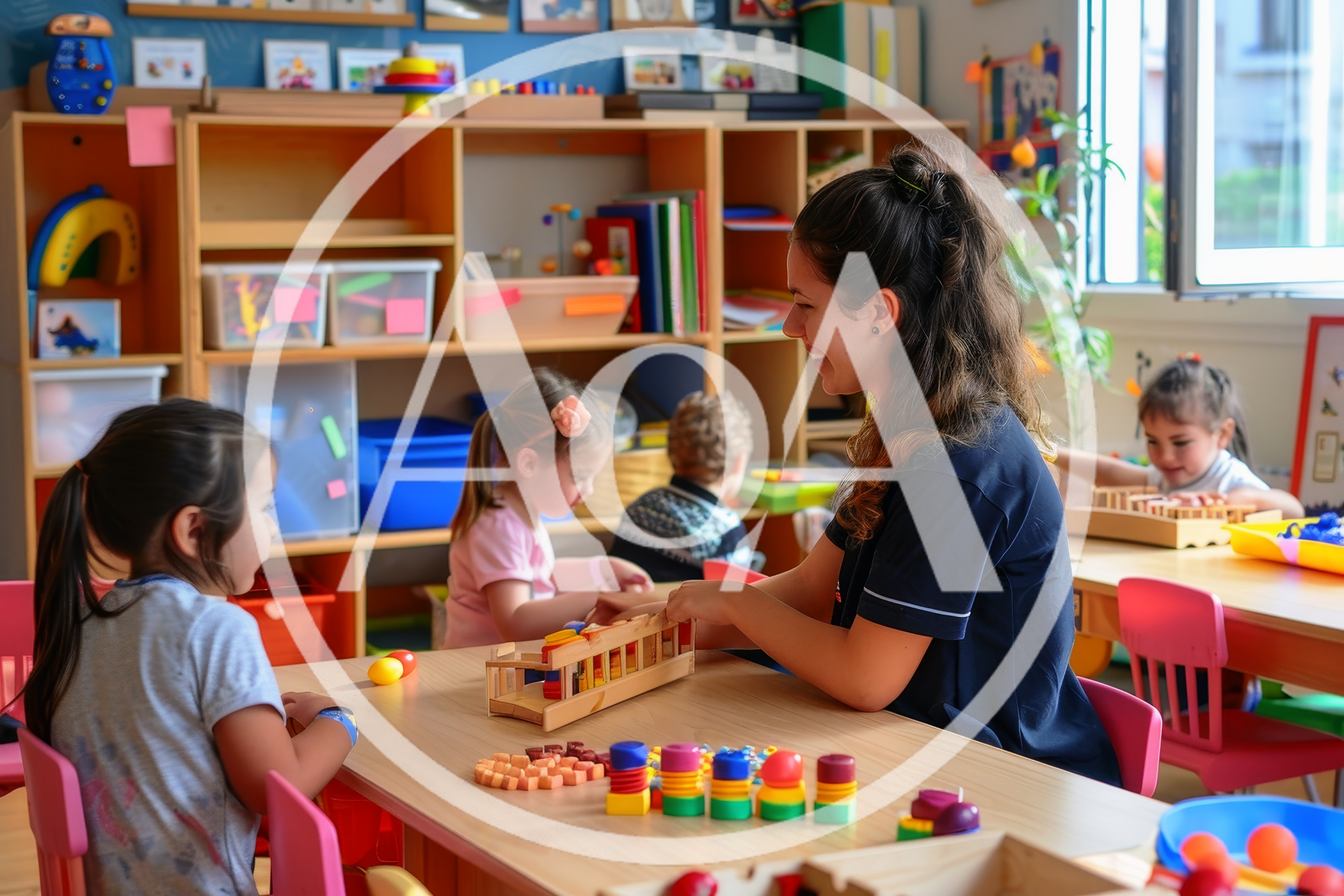Teacher Engaging With Preschool Children In Classroom Activity