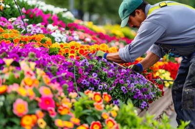 Professional Gardener Tending To Vibrant Flower Bed