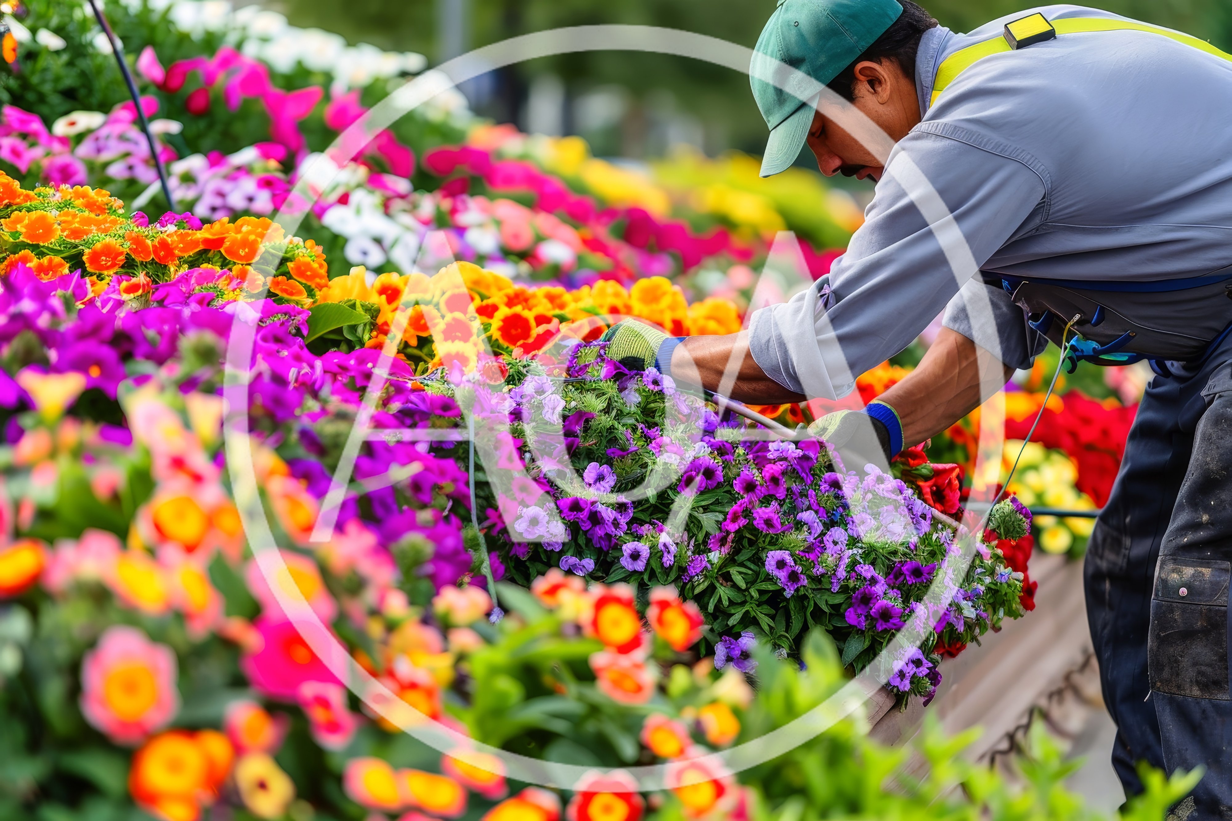 Professional Gardener Tending To Vibrant Flower Bed