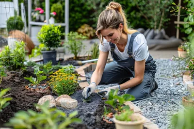 Woman Gardening In A Backyard Garden