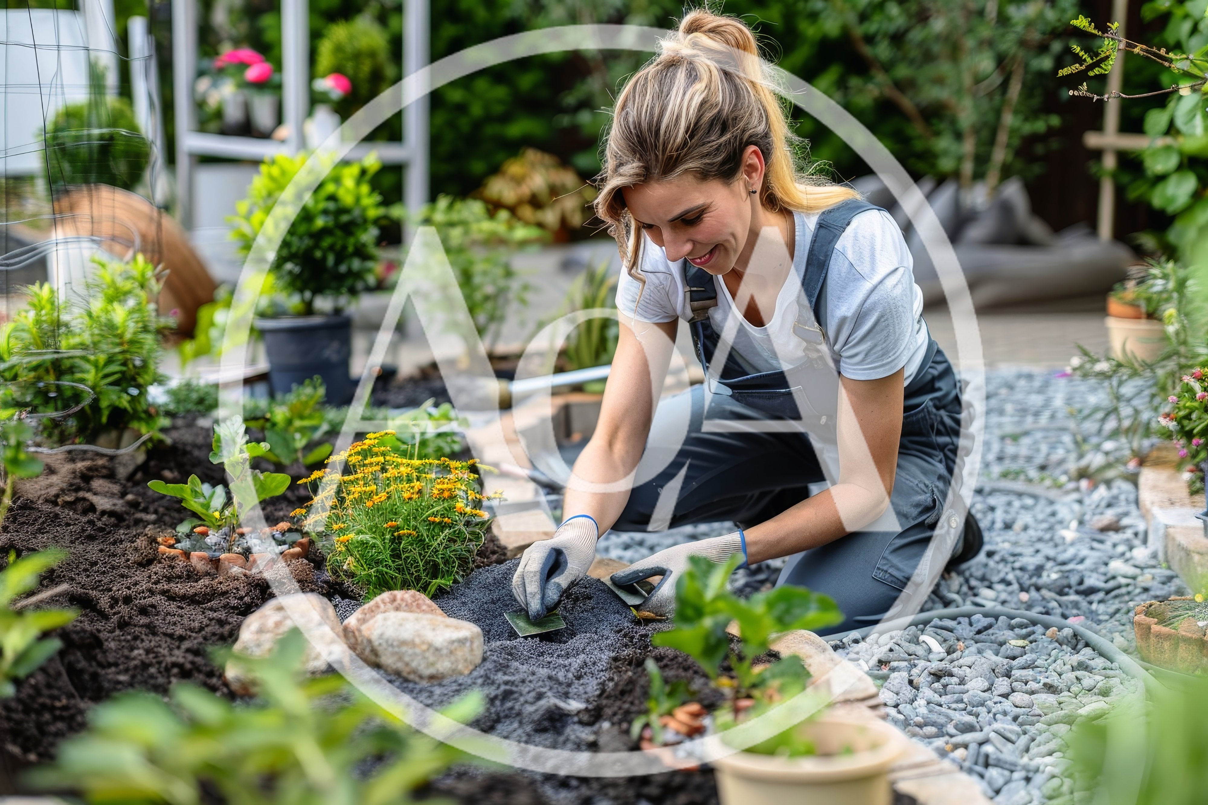 Woman Gardening In A Backyard Garden