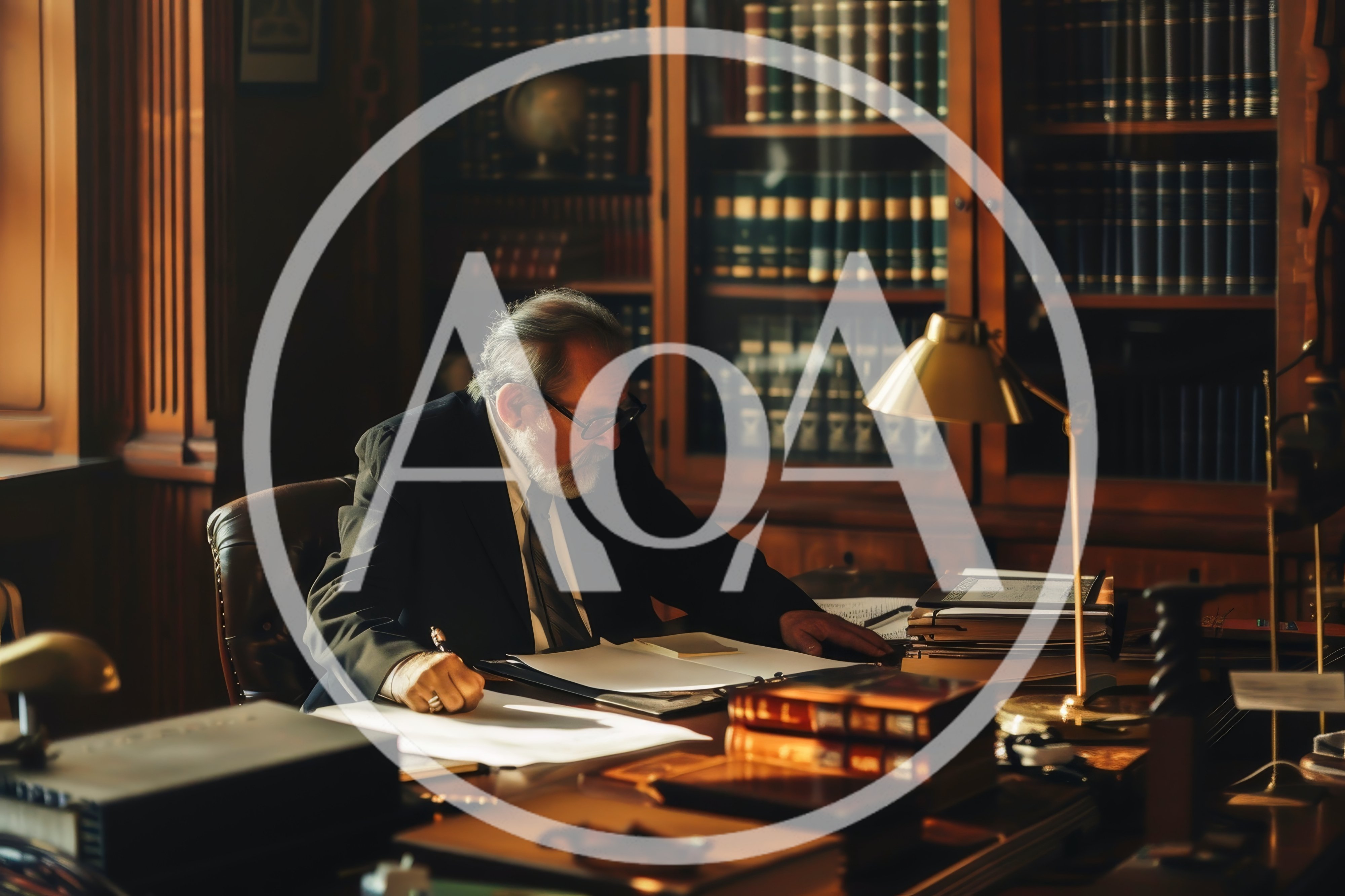 Elderly Scholar Writing In A Classic Library