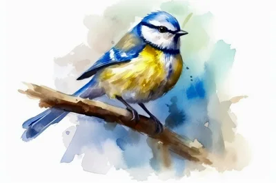 Watercolor Illustration Of A Blue Tit Bird