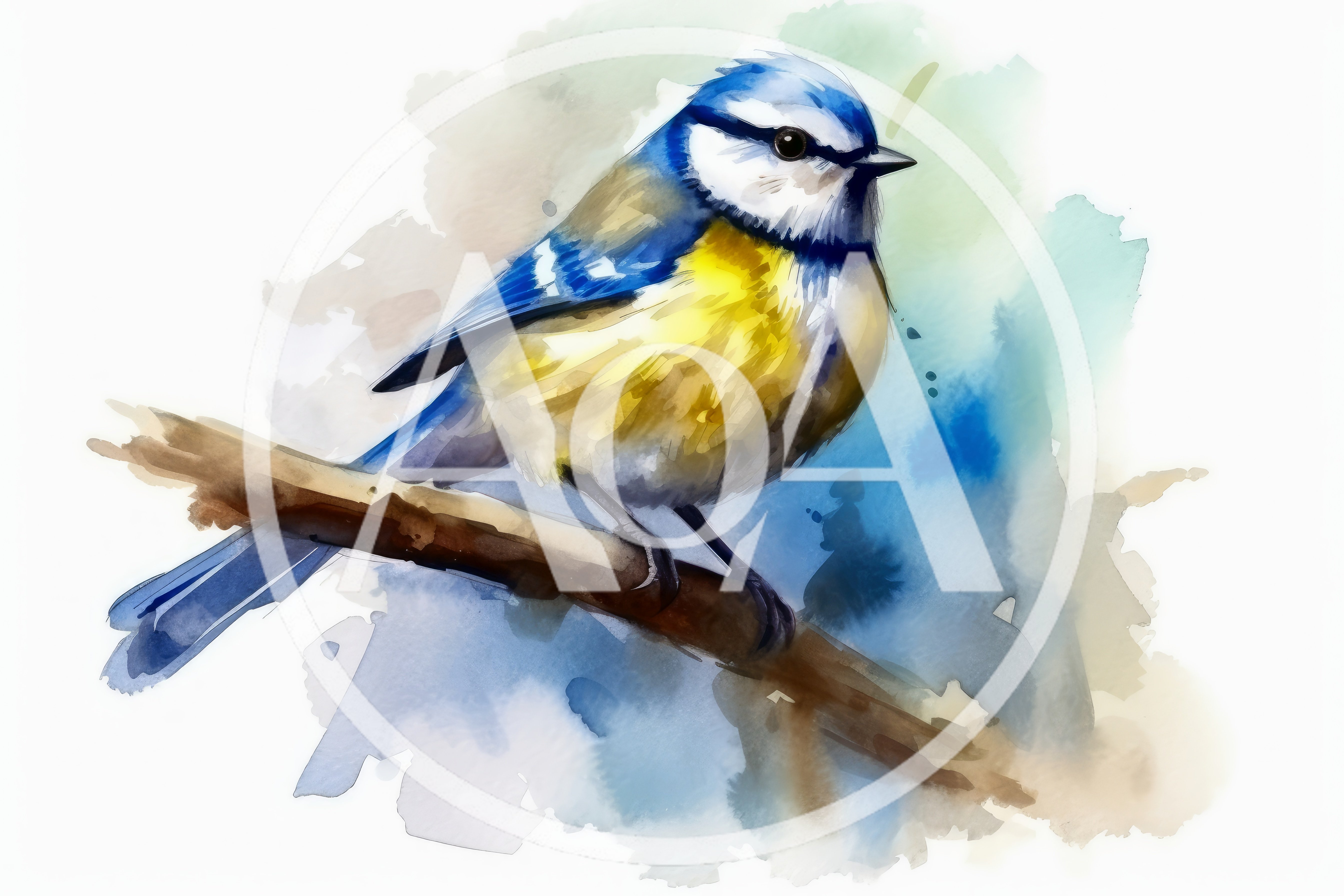 Watercolor Illustration Of A Blue Tit Bird