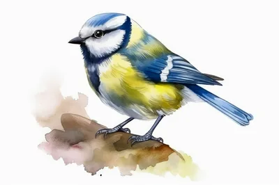 Watercolor Illustration Of A Eurasian Blue Tit