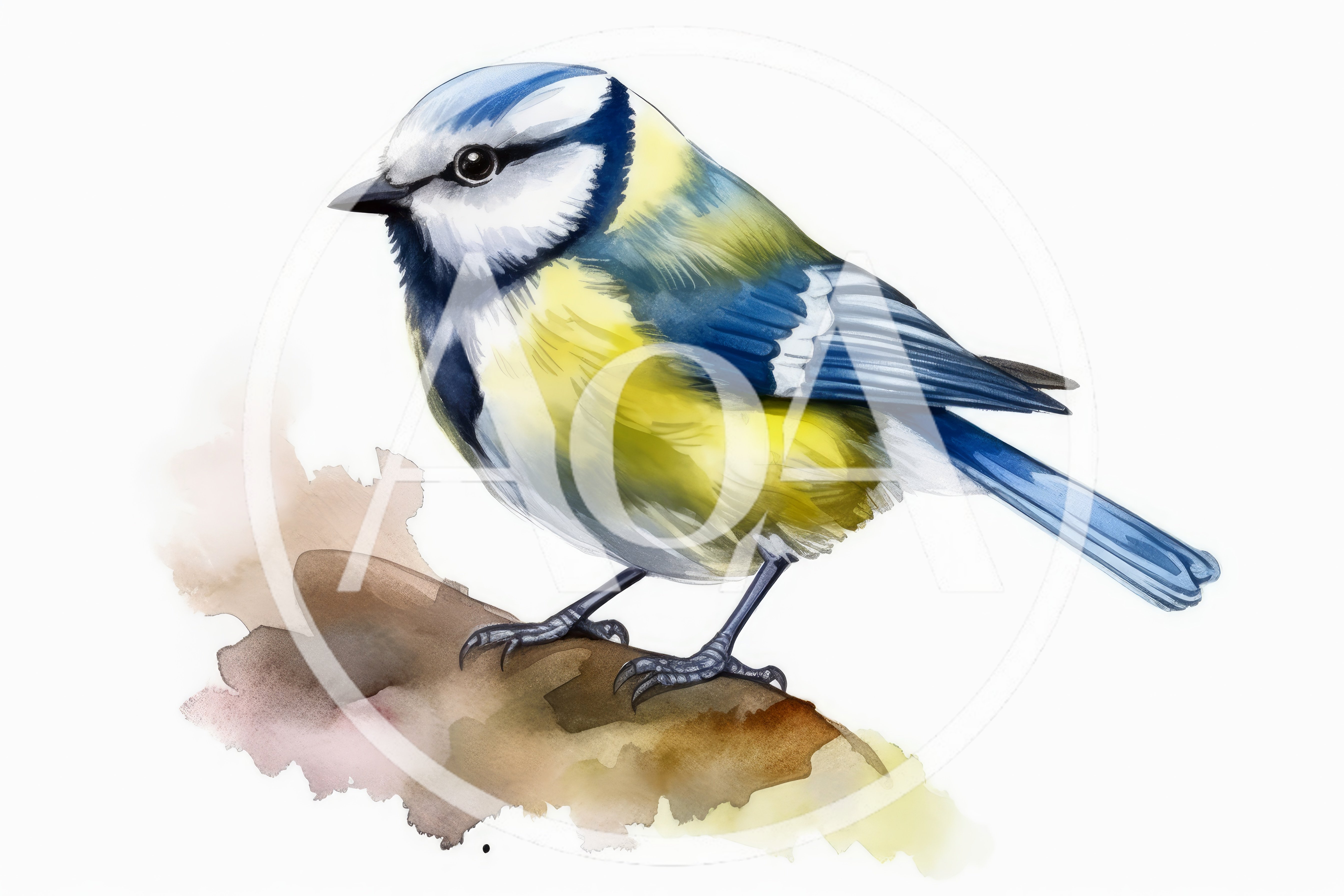 Watercolor Illustration Of A Eurasian Blue Tit
